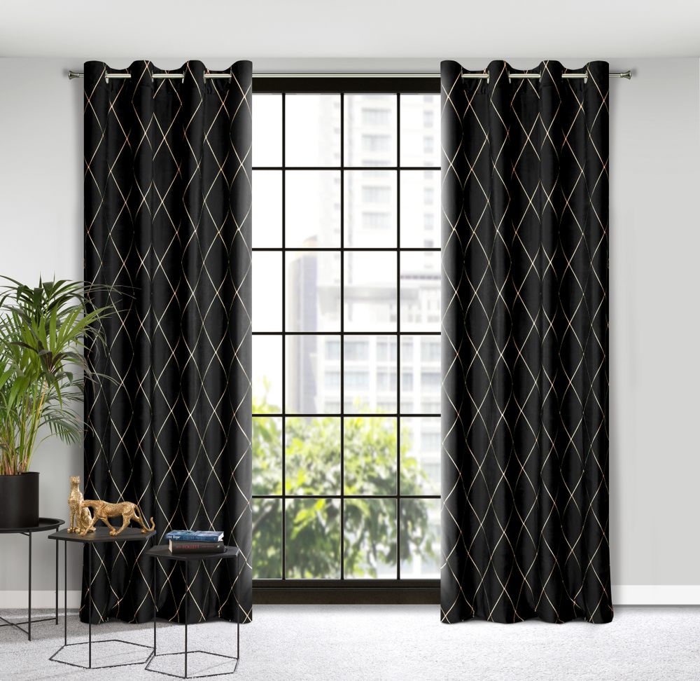 Black Velvet Curtains with Embroidered Details