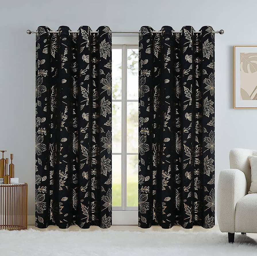 Black Velvet Curtains with Printed Patterns