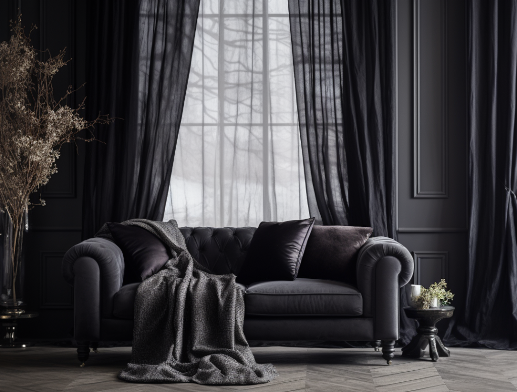 Black Velvet Curtains with Sheer Overlay