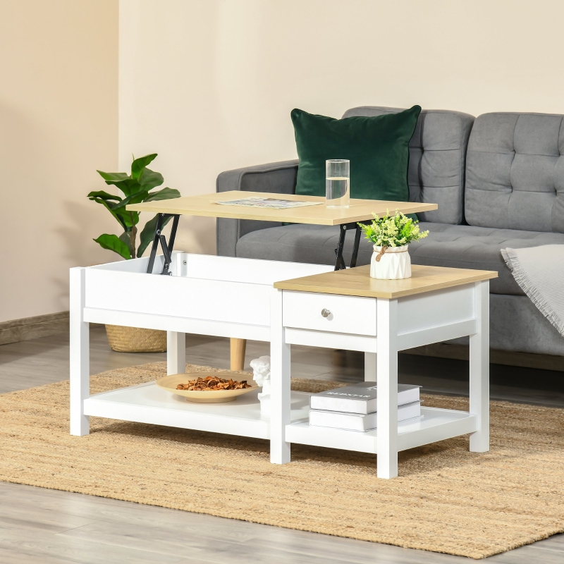 Multi-Tiered Coffee Table with Open Shelves and Hidden Storage
